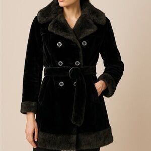 Rare! Vintage Black Faux Fur Coat | Double-Breasted | ILGWU Union Made | Large